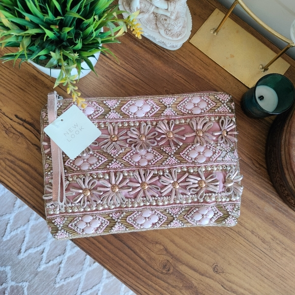 New Look Handbags - New Look Embellished Rose Gold and Pink Pouch